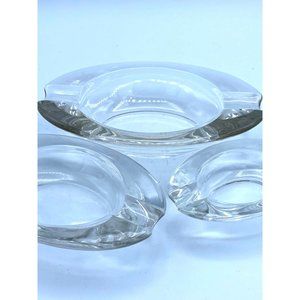 Anchor Hocking Clear Glass Stackable Oval Ashtrays Set 3 /Vintage Circa 1950's